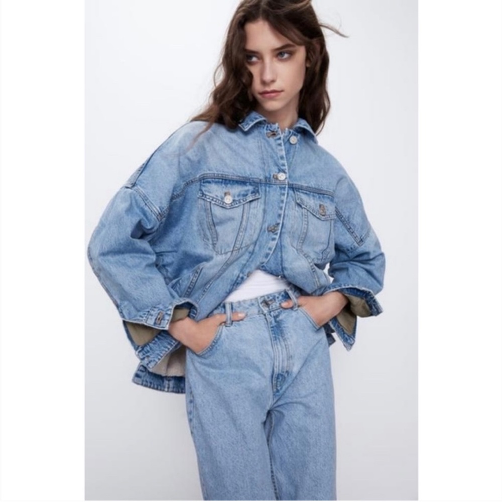 Zara Denim Sherpa Lined Jean Jacket